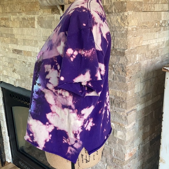 Prince Purple Rain purple cropped bleach graphic T-shirt raw edges short sleeve - Picture 7 of 16